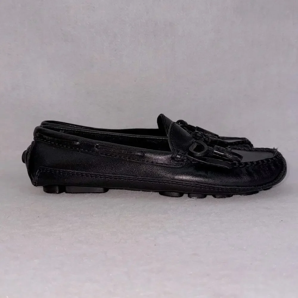 Women’s Orvis Leather Driving Shoes Moccasins Black Kiltie Tassel Loafers size 6